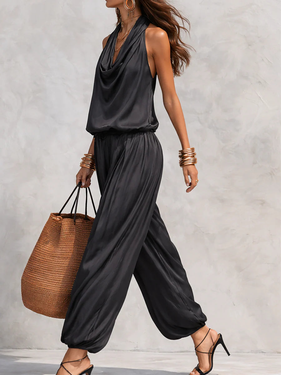 Marisa – Set top senza maniche con collo all'americana e pantaloni plissettati