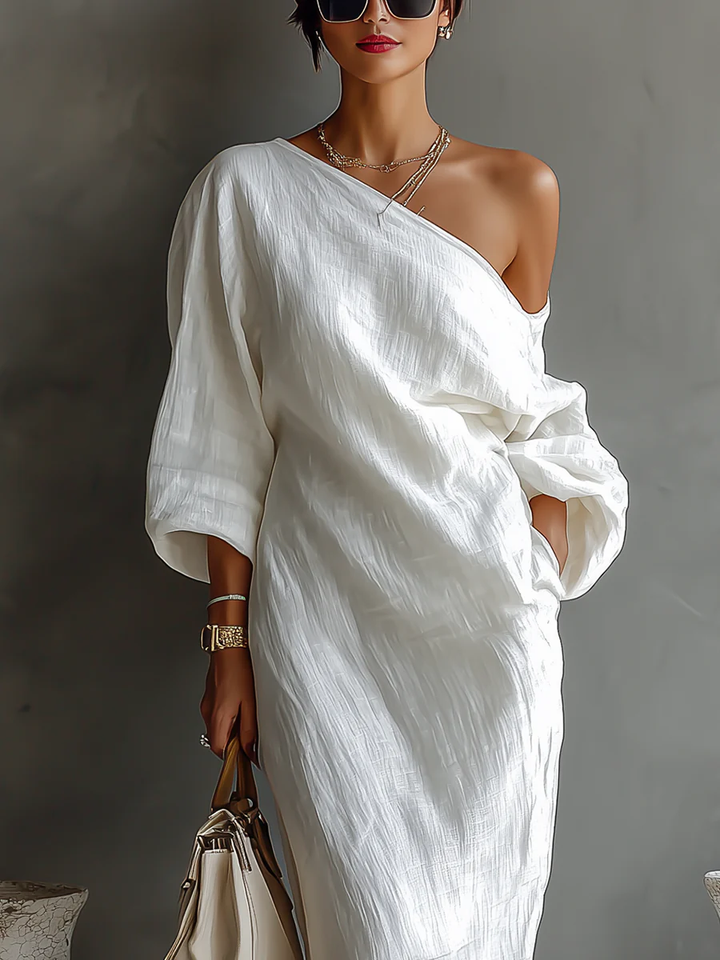 Ornella | Maxi abito elegante monospalla in bianco