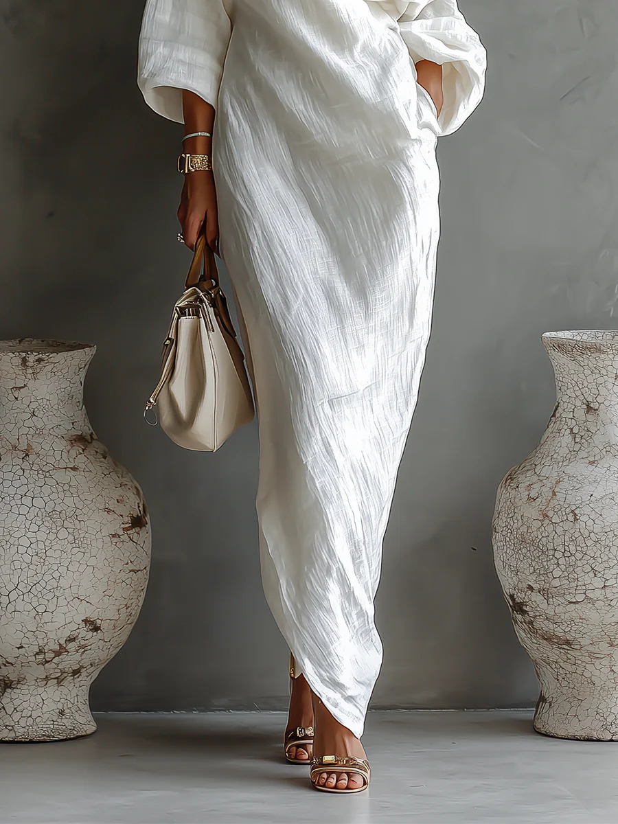 Ornella | Maxi abito elegante monospalla in bianco