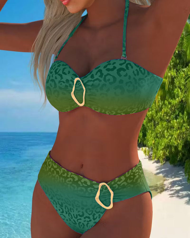 Sofia™ | Costume da Bagno con Scollo Halter e Stampa Leopardo in Gradiente