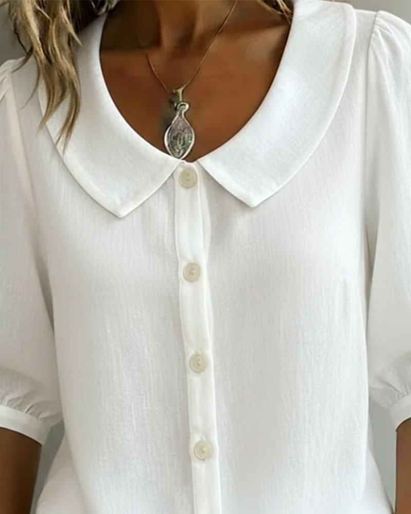 Alessia Camicia in cotone a maniche medie con colletto Peter Pan
