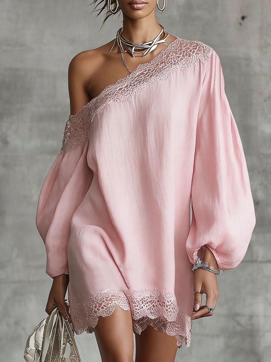 Lidia | Abito casual con spalle scoperte, dettagli in pizzo e maniche lunghe
