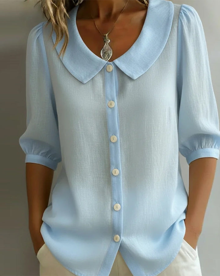 Alessia Camicia in cotone a maniche medie con colletto Peter Pan