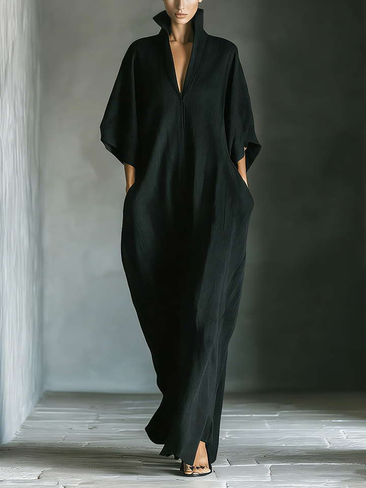 Donatella | Maxi abito nero con maniche a kimono