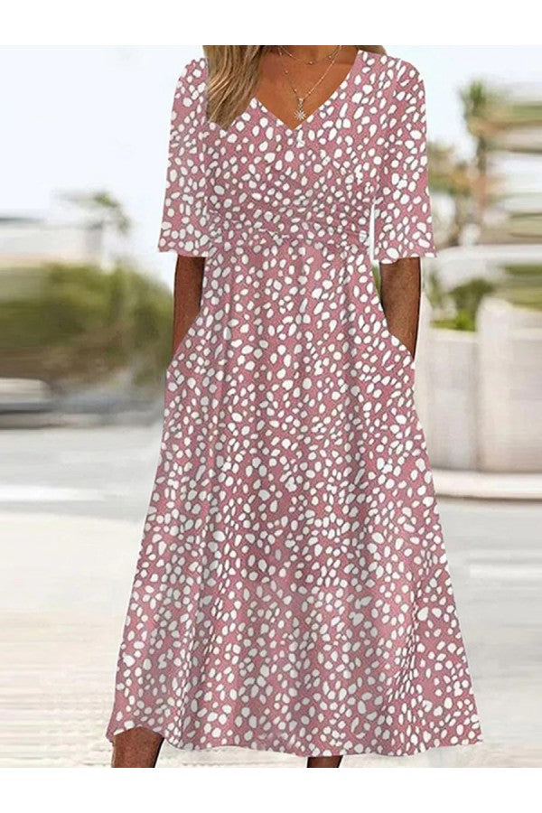 PAOLA | ELEGANTE ABITO MIDI CON POIS CHE SNELLISCE LA PANCIA