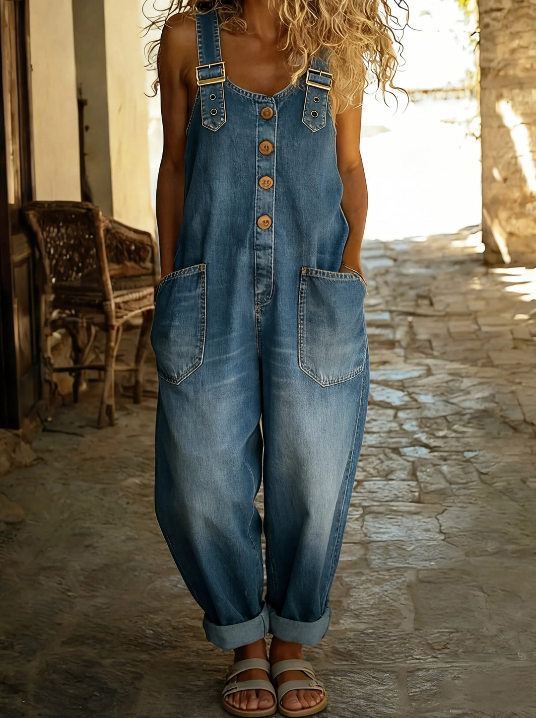 Rossella™ - Tuta in denim casual con fibbia regolabile.