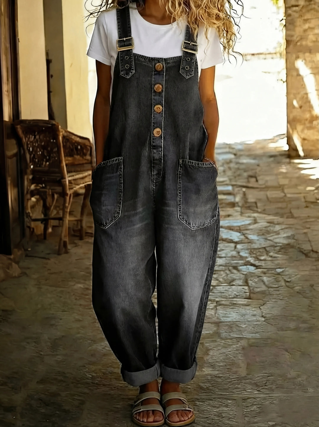 Rossella™ - Tuta in denim casual con fibbia regolabile.