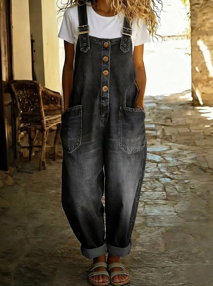 Rossella™ - Tuta in denim casual con fibbia regolabile.