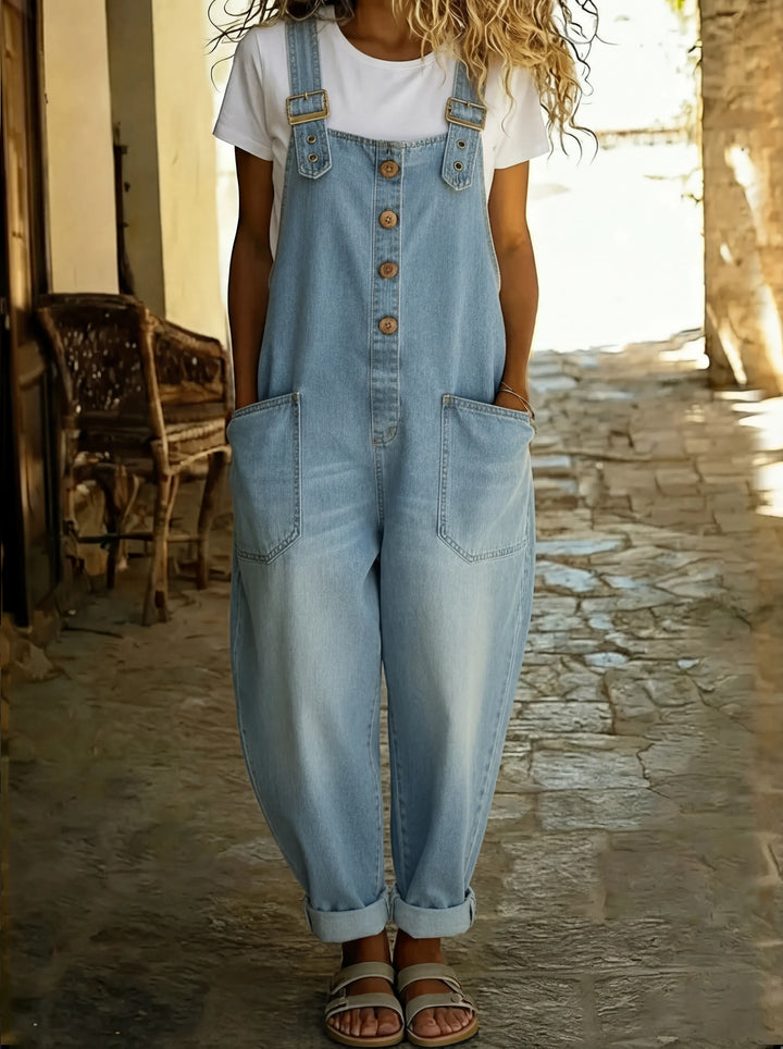 Rossella™ - Tuta in denim casual con fibbia regolabile.