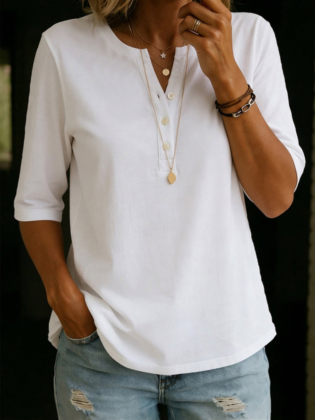 Carla | Blusa Henley con bottoni