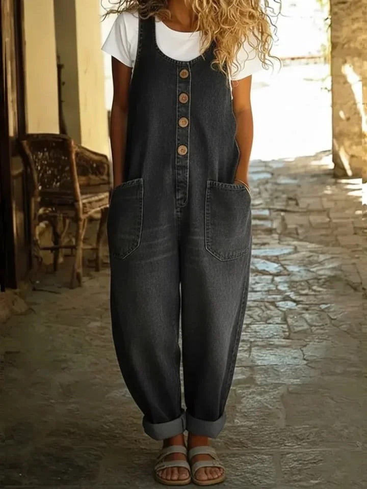 Aurora - Salopette in Denim di Cotone Lavato Vintage