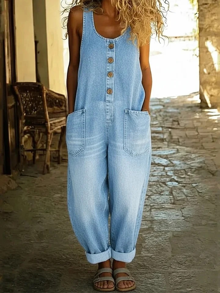 Aurora - Salopette in Denim di Cotone Lavato Vintage
