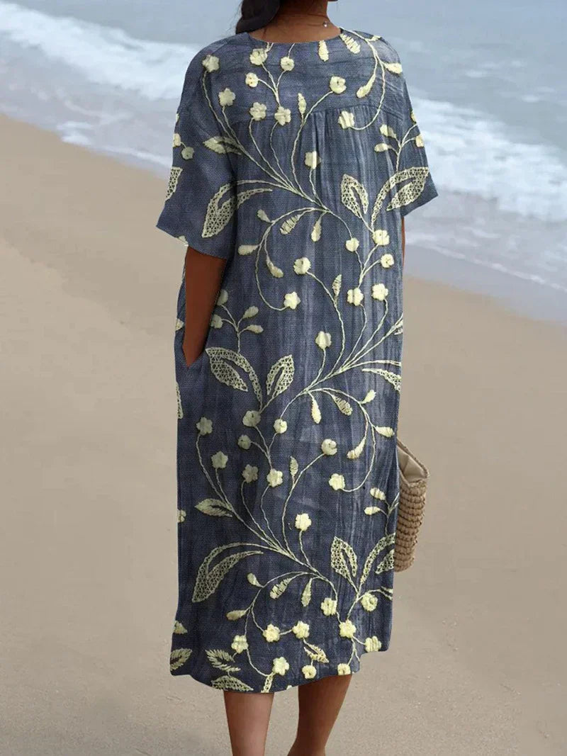Abito Casual Flowy con Stampa Floreale Vintage da Donna