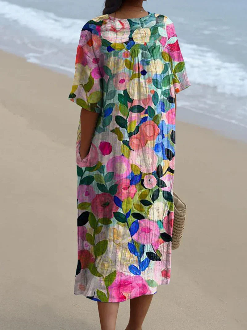 Margaret - Vestito Fluttuante con Stampa di Fiori Vivaci